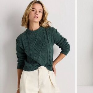 Quince Cropped Cable Knit Cotton Sweater